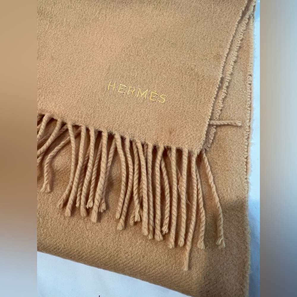 Hermès Tan Wool Scarf with Fringe
